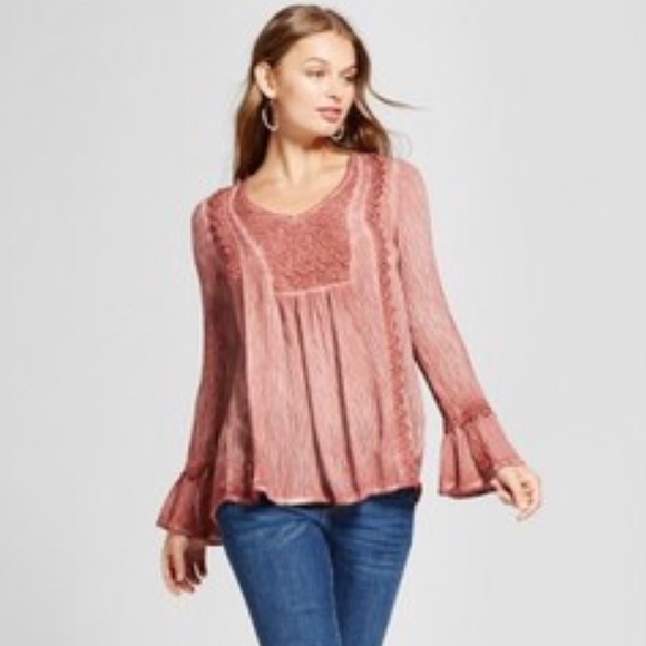 Knox Rose Tops - Knox Rose V-Neck Bell Sleeve Blouse